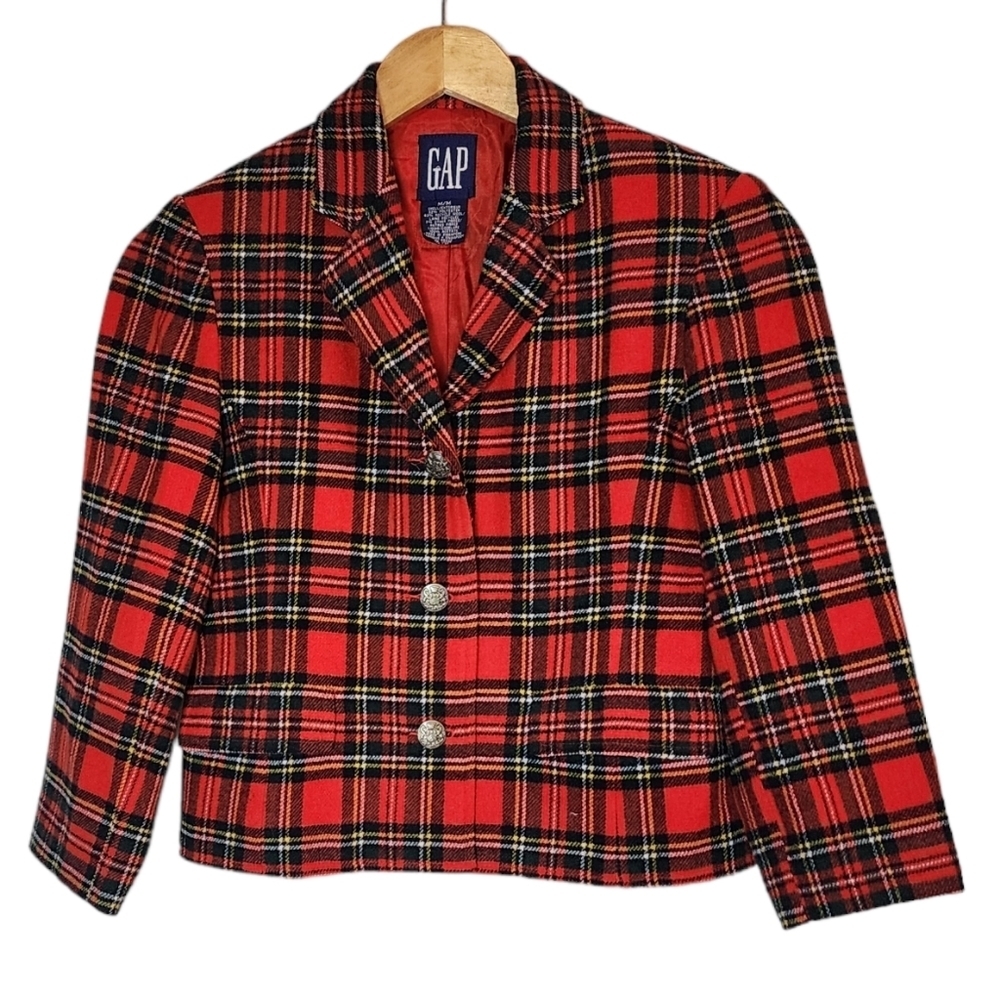 Gap kids wool-blend imperial red plaid blazer kids size medium christmas holiday